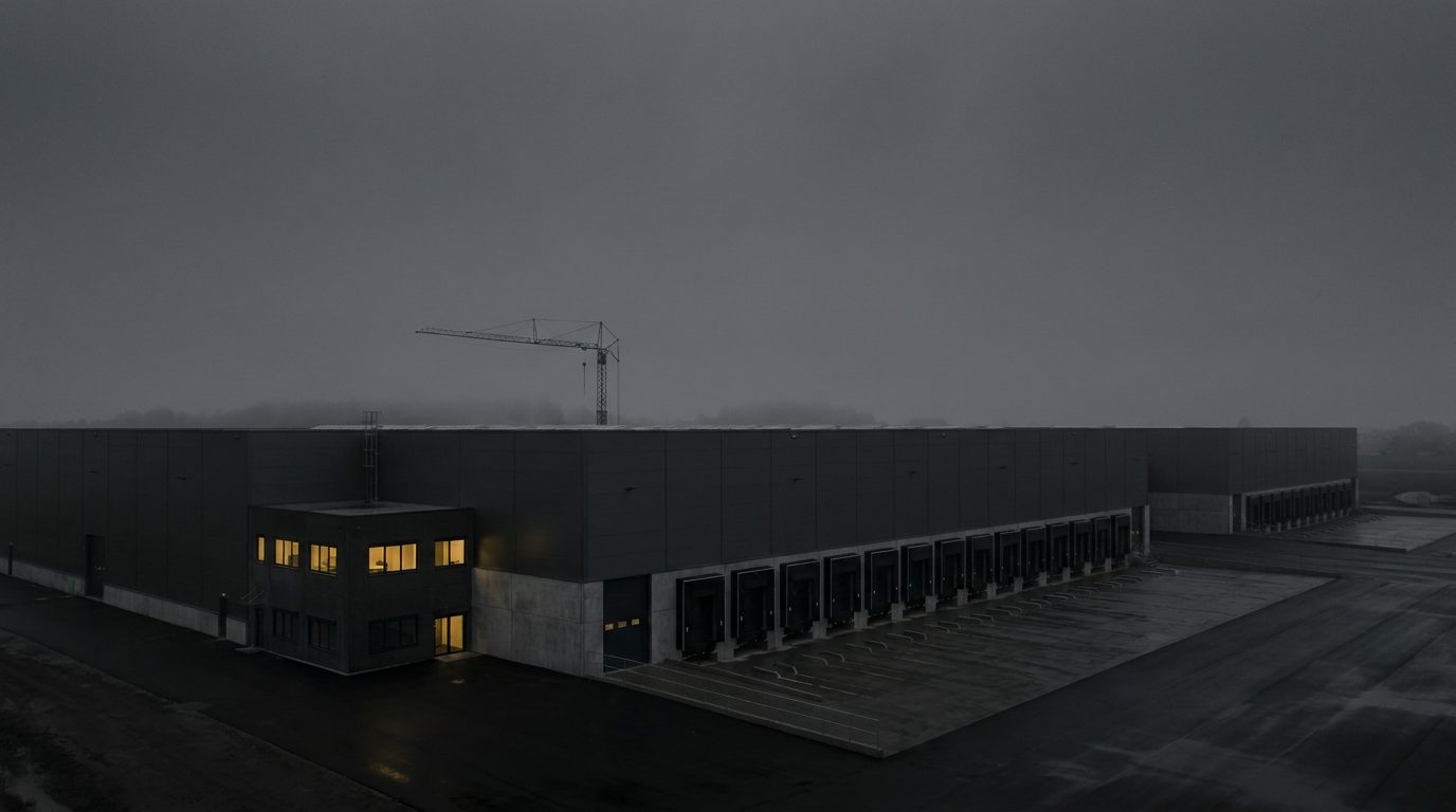 Logistics facility at dusk